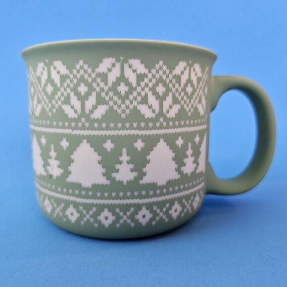 Snowflakes Trees Coffee Tea Mug Cup Soft Touch Laser Etch Green 16 Oz Eccolo NWT - Picture 3 of 5